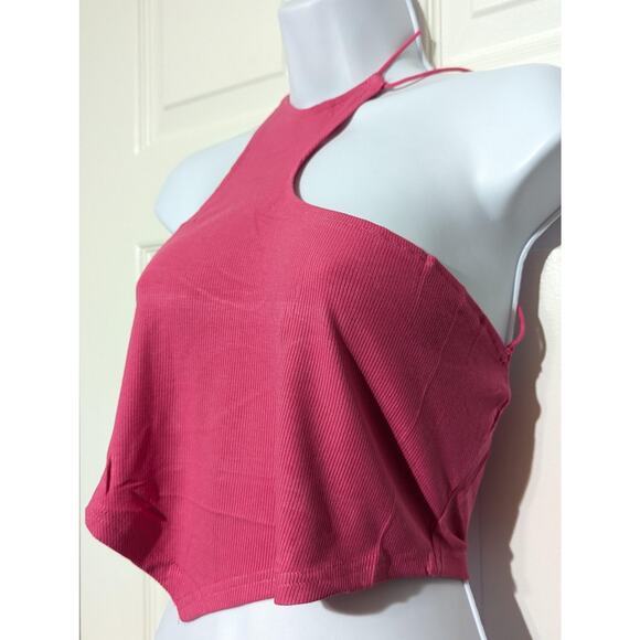 Sofia's Choice Crop Top Womens Medium Pink Asymmetrical Cut Out Halter Y2K Style - Picture 5 of 6